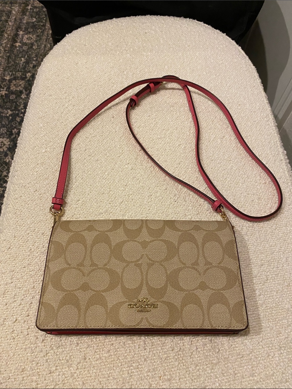 Coach Khaki Signature Crossbody with Pink Trim